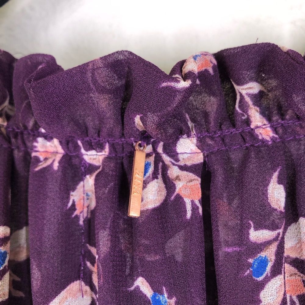 MISA Los Angeles Top Purple Floral Blouse Short Sleeve Shirt V Neck Sheer Small - Picture 6 of 8